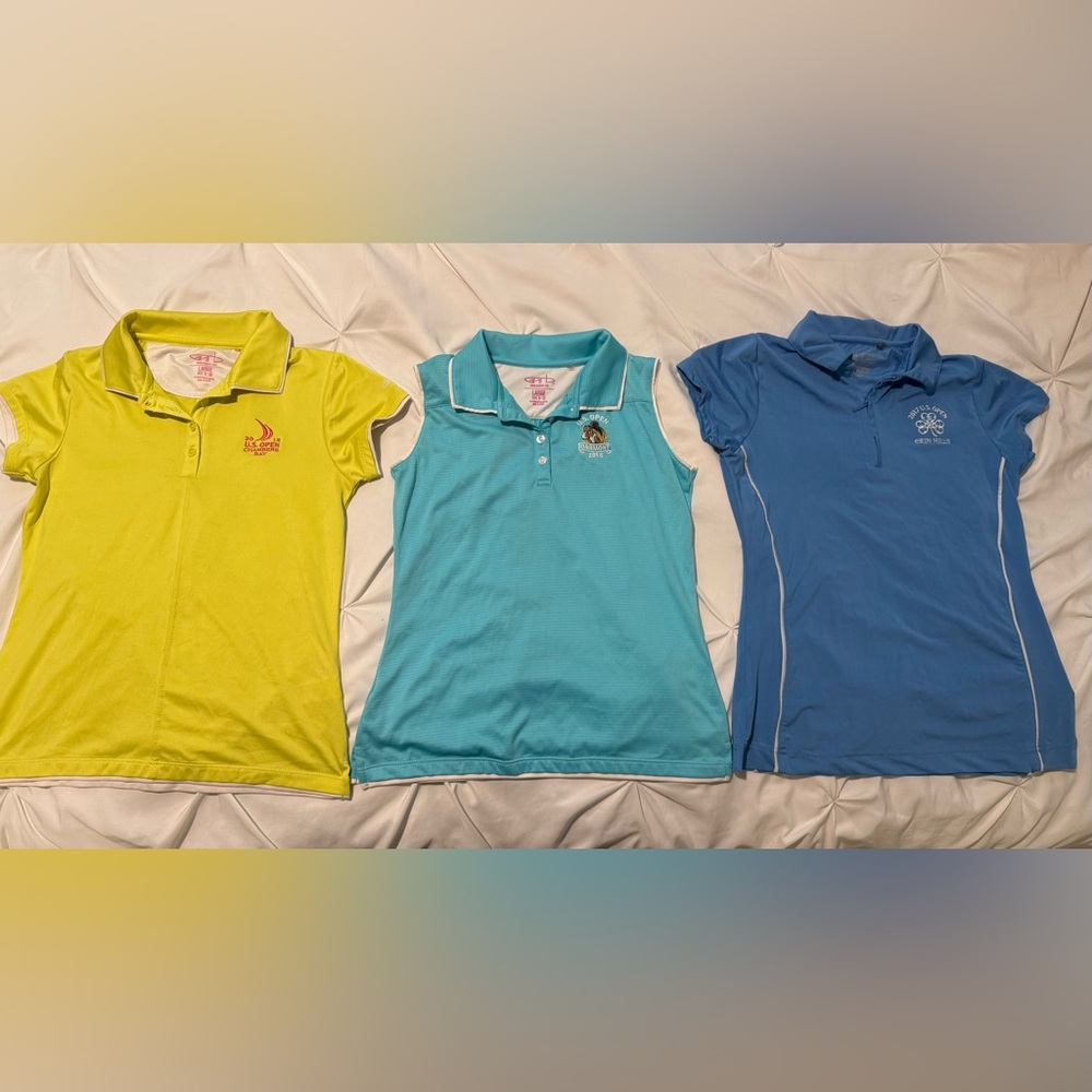 Lot of 3 US Open golf shirts: girls size large, age 9-10